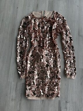 Sequined Long Sleeve Bodycon Dress - Rose Gold boohoo 6